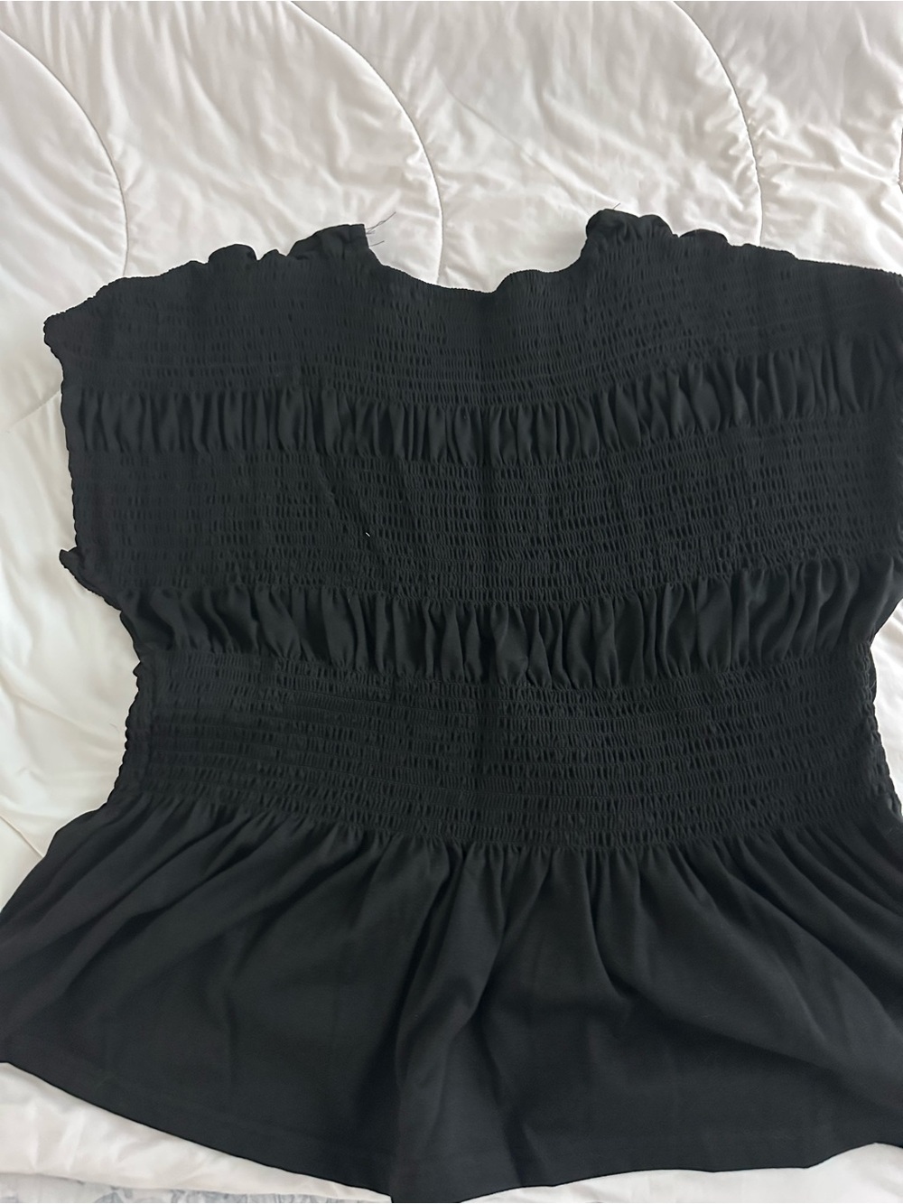 Women’s Black Smocked Peplum Blouse